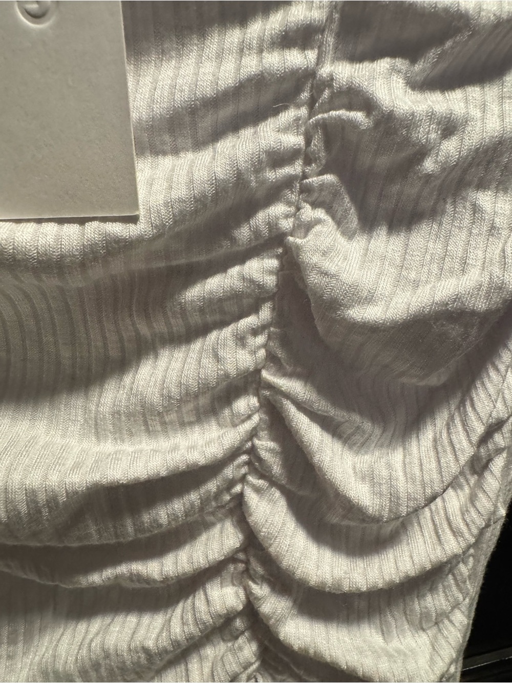LOFT White Ribbed Ruched Short Sleeve Tee - Picture 2 of 5